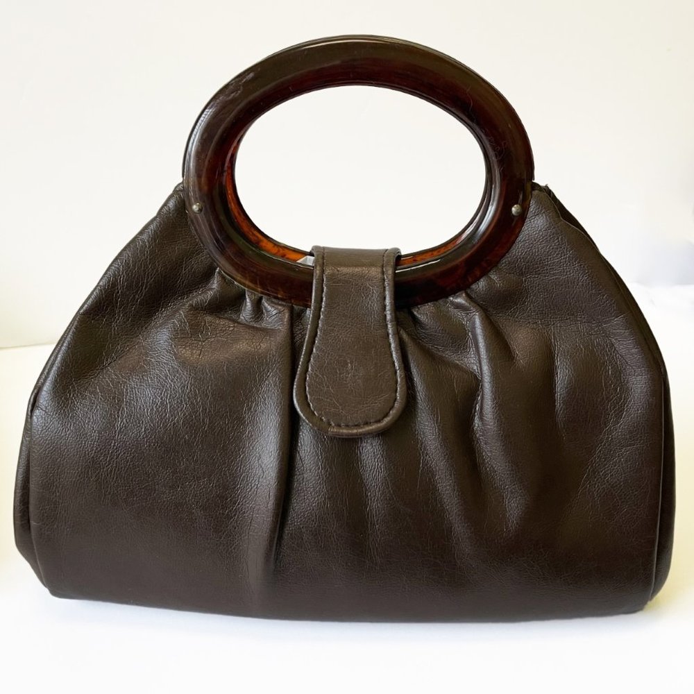 Vintage 1960s JR Florida Handbag Julius Resnick Brown Tortoiseshell Ring Handle